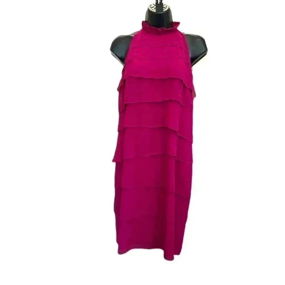 VINCE Fuschia Layered Silk Mini Dress - size 4